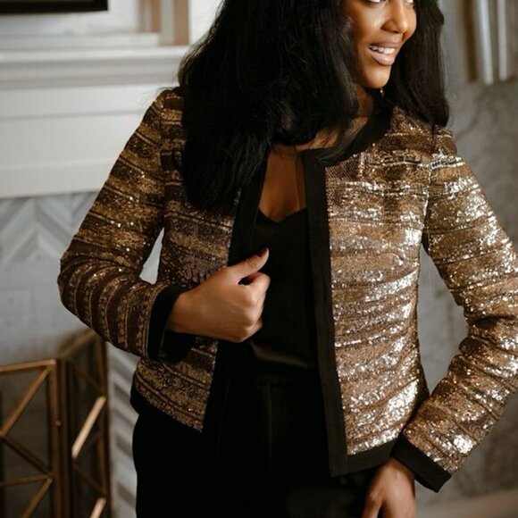 Tipped Sequin Striped Jacket - Picture 1 of 3